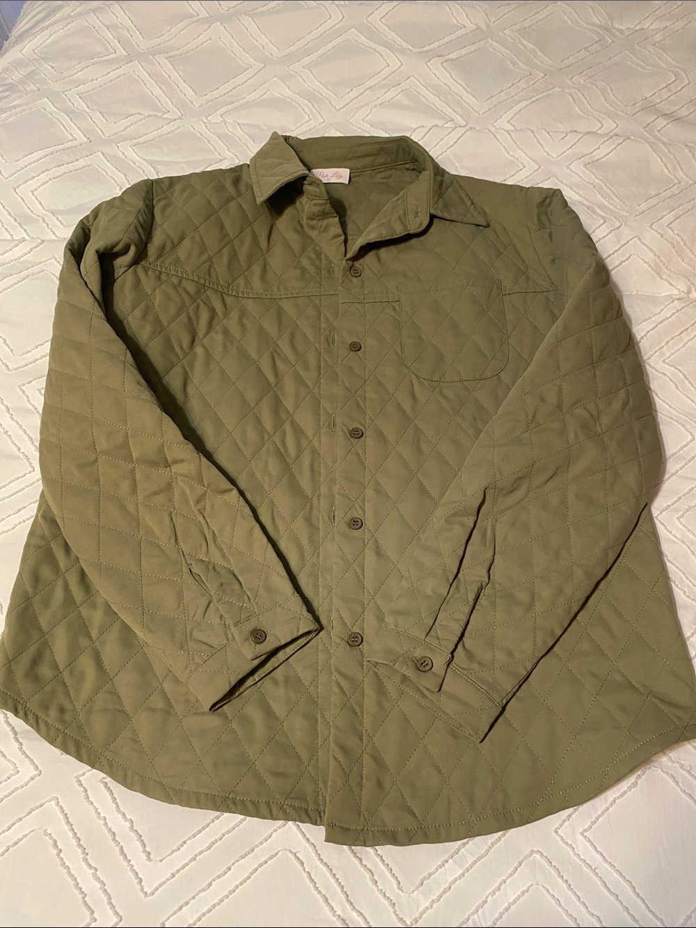Women’s Pink Lilly Quilted Olive Green Button-Up Jacket